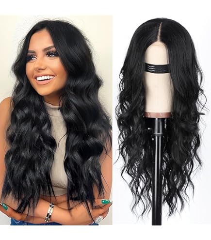 Amazon.com : Nnzes Long Black Wavy Wig 4x1 Lace Natural  display picture 3