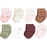 Hudson Baby Infant Girl Cotton Rich Newborn and Terry Socks, Pink Dainty Floral, 6-12 Months