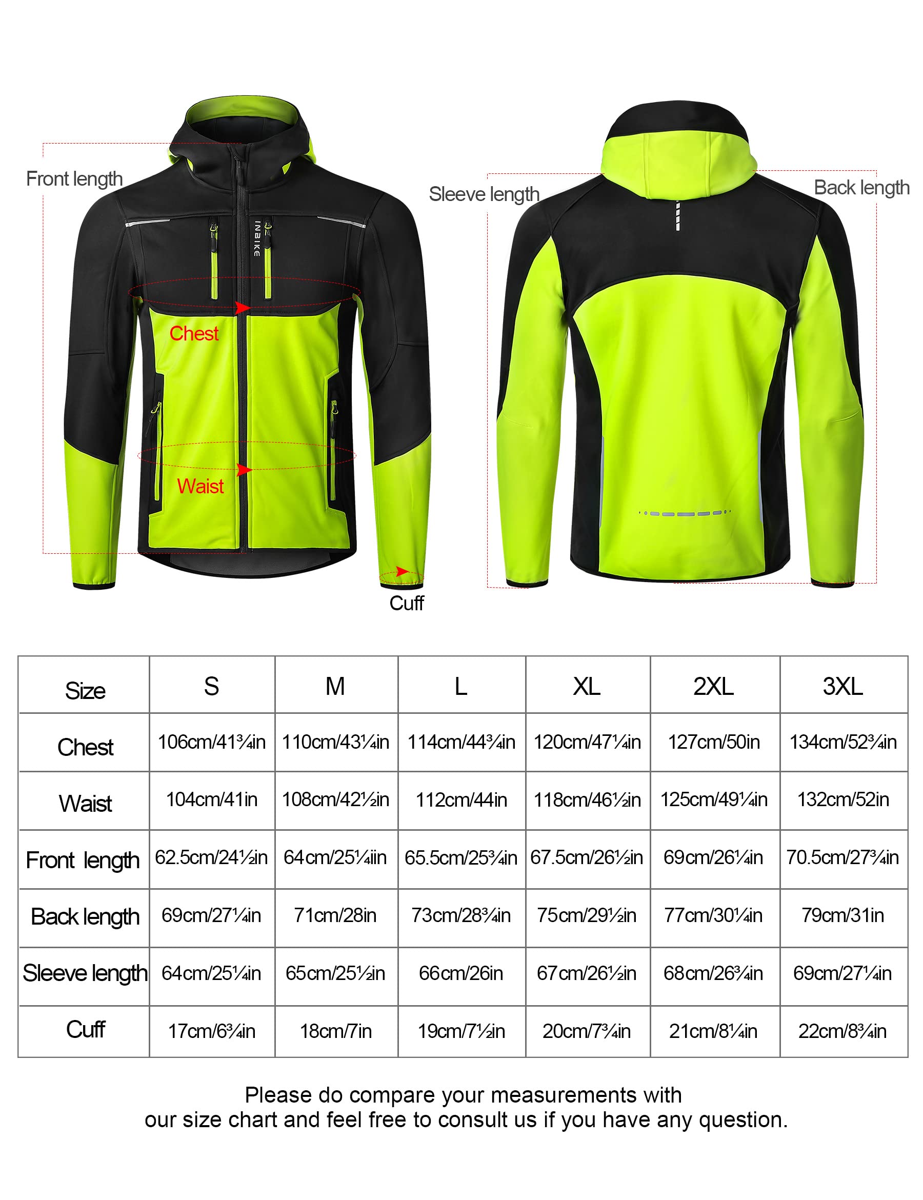 INBIKE Fahrradjacke Herren Wasserdicht Softshelljacke Übergangsjacke Winter Radjacke Laufjacke Funktionsjacke Winterjacke Regenjacke Fahrrad Wanderjacke Atmungsaktiv Warm Outdoorjacke Grün L 7