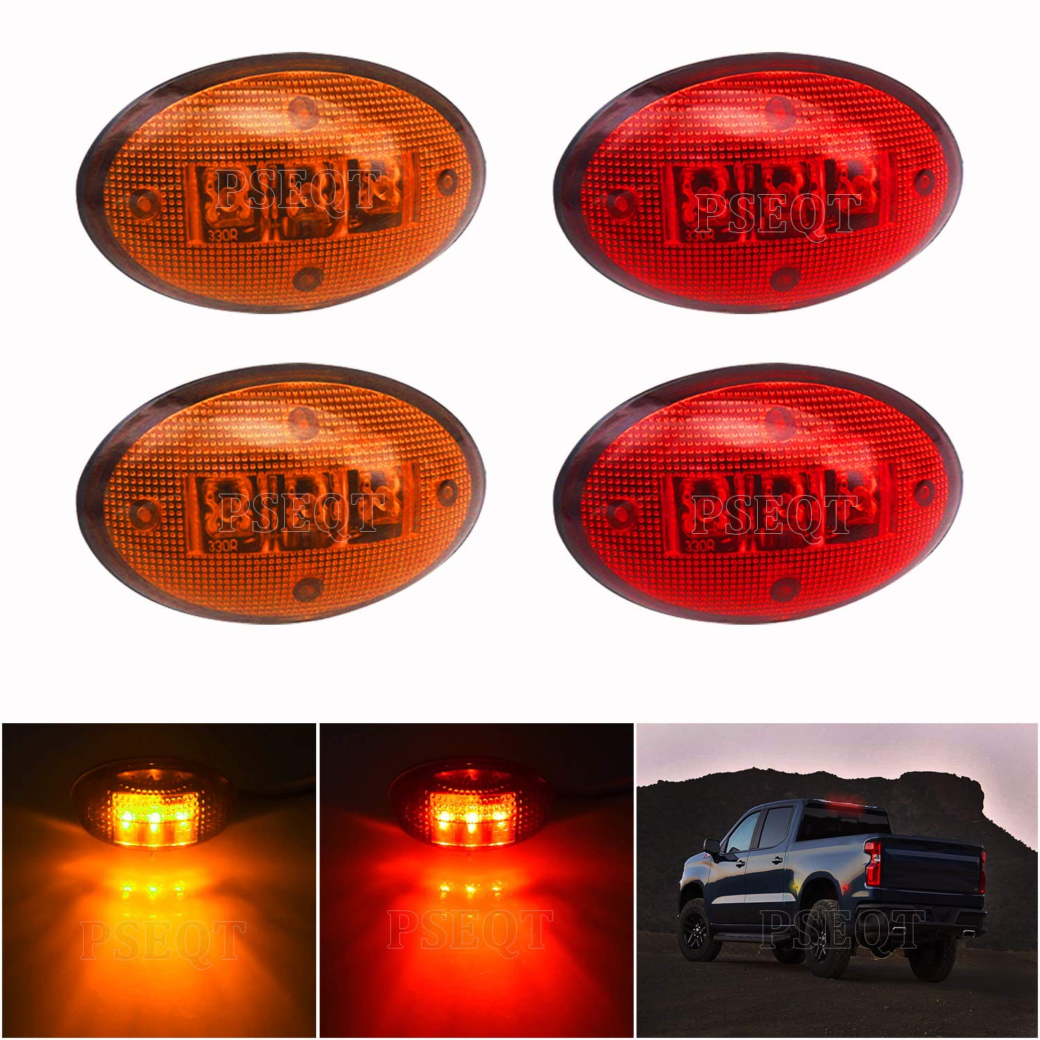PSEQT Dually Bed Fender Side Marker LED Lights compatible with F350 F450 F550 (2PCS AMBER + 2PCS Red)
