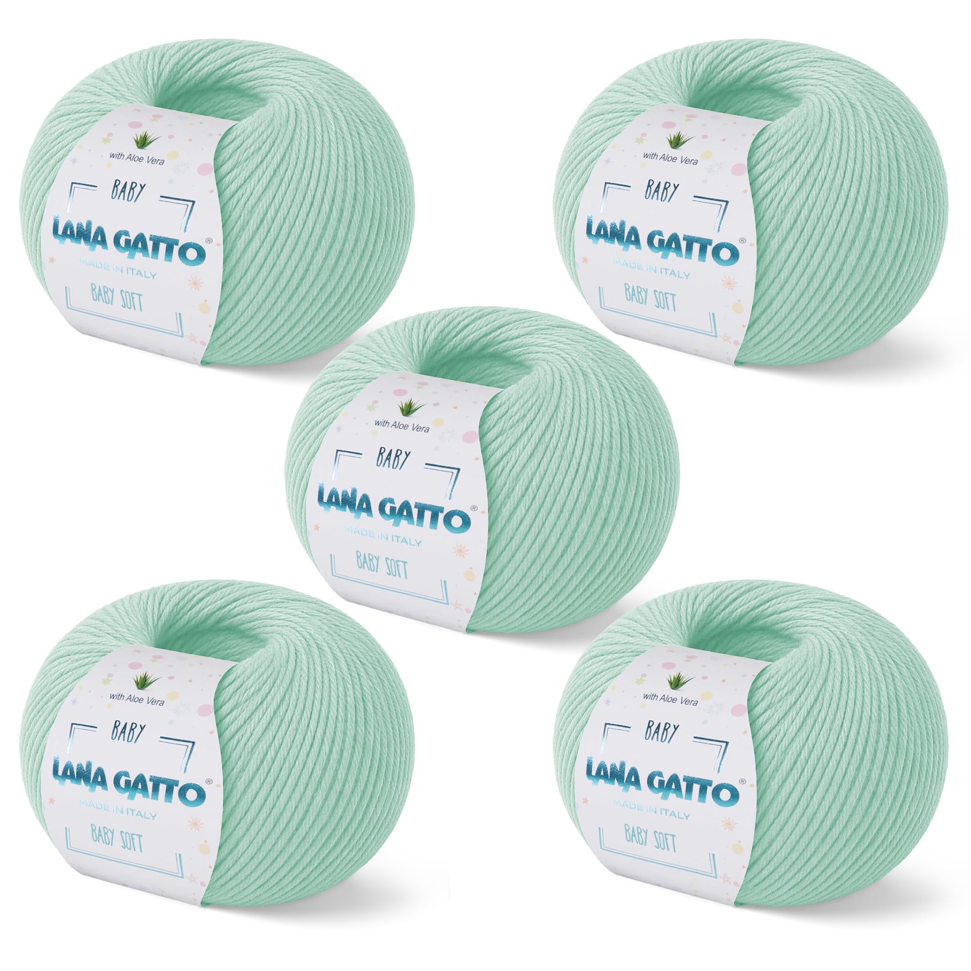 Baby Soft Yarns for Crocheting and Knitting 100% Merino Wool Treated with Aloe Vera, Soft Wool for Babies, Made in Italy by Lana Gatto, (5, Green - 8387)