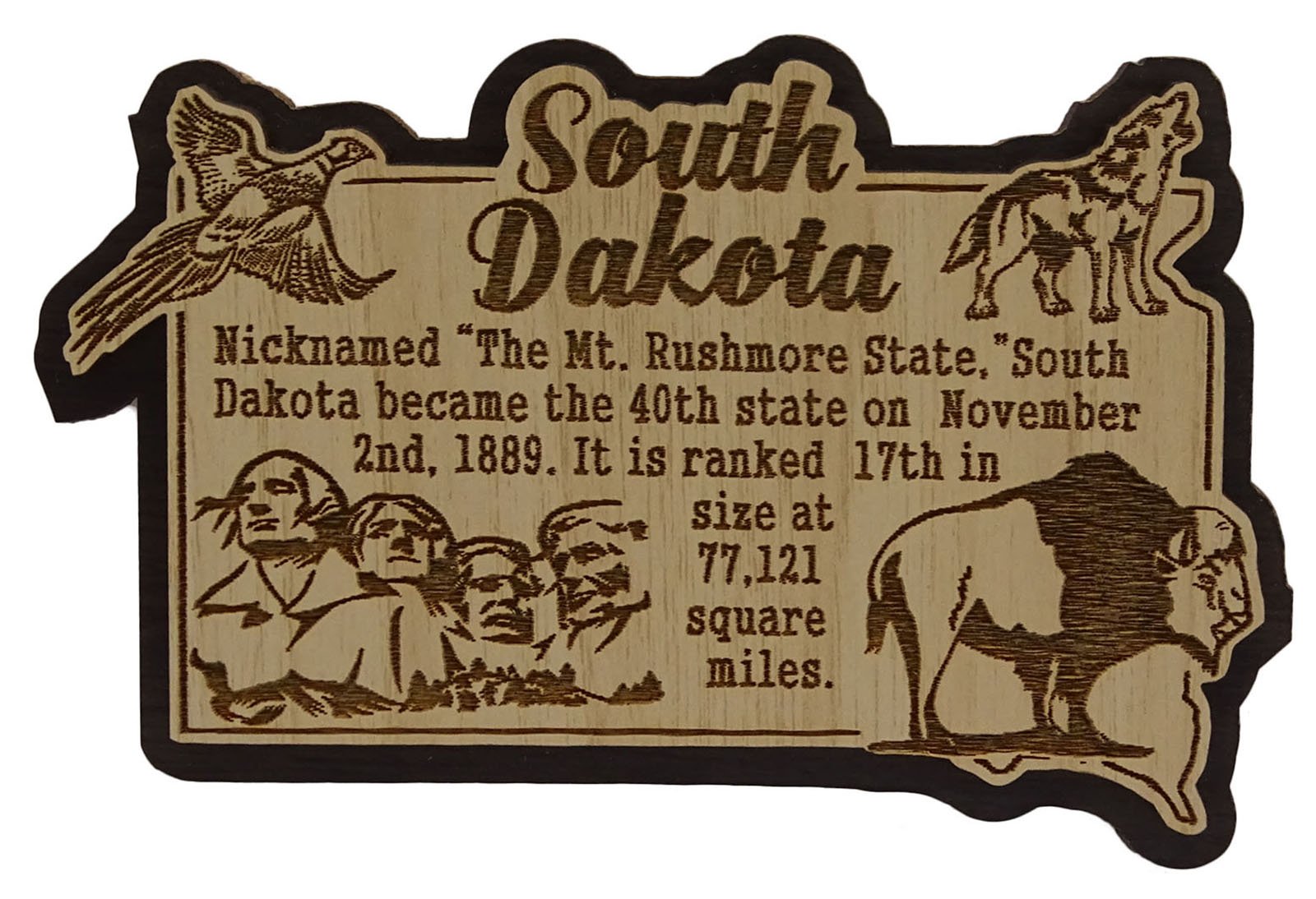 Printtoo USA South Dakota State Map Wooden Magnet Souvenir Fridge Magnet Gift