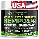 Health Revolution Hemp Arnica Cream Maximum Strength - Soothes Muscles, Joints, Feet, Nerve, Back, Knee, Hip, with Arnica, MSM, Emu, Turmeric - Expertly Formulated 4oz