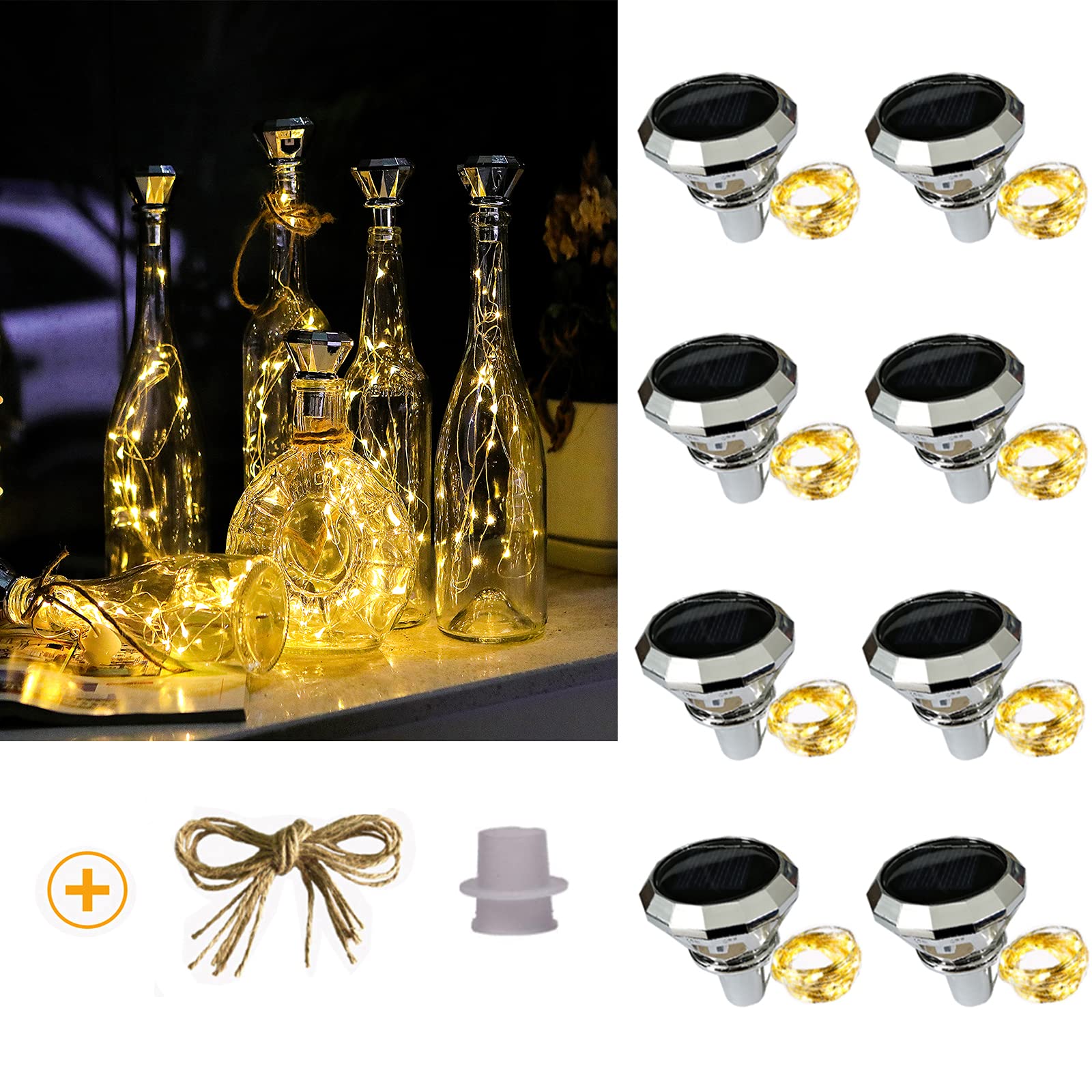 Photo 1 of ostritec Upgraded Solar Diamond Shaped Wine Bottle Lights, 8 Pack 20 LED Fairy Lights with Solar Cork Lights Outdoor Waterproof for Wedding Party Decor Women Gift