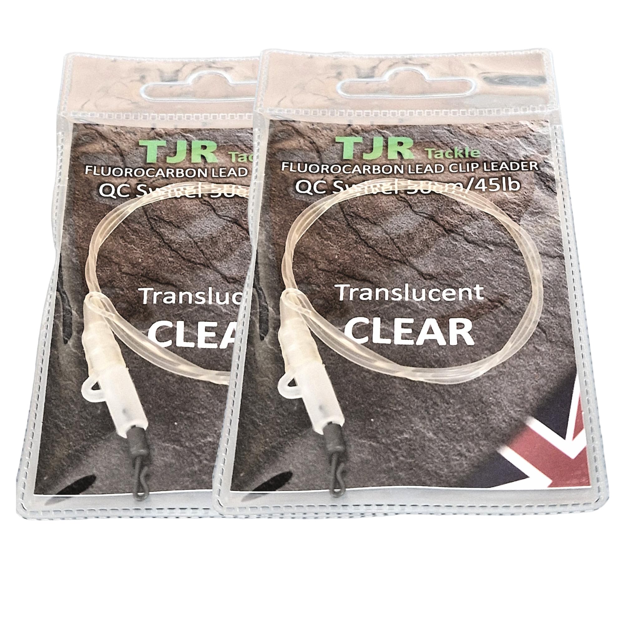Twin pack 50cm fluorocarbon carp Leaders Carp safety lead Clips Quick Change swivels (Clear)