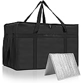 PEASUG XXXL Insulated Bags for Food Delivery with Removable Hard Bottom,Pizza Delivery Bags, Large Capacity Cooler Bag Keep Food Warm for Grocery Shopping and Catering, Foldable, Heavy-Duty (Black)