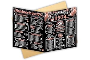 HOMANGA 50th Birthday Card, CANADA Jumbo 50th Anniversary Card, Back in 1974 Card with Envelope, Rose Gold 50th Bday Card for