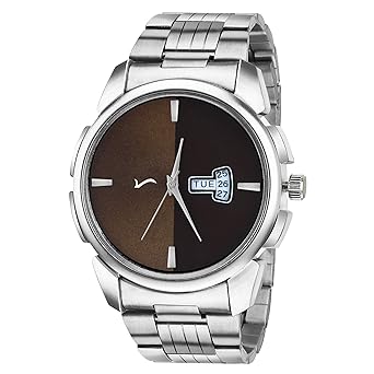 Exclusive Series Quartz Movement Stainless Steel Case Day & Date Brown Dial Analogue Mens and Boys...