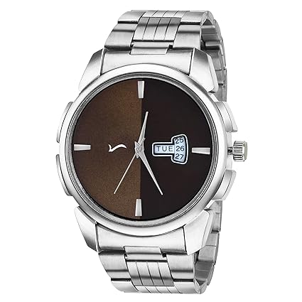 WRIGHTRACK Exclusive Series Quartz Movement Stainless Steel Case Day & Date Brown Dial Analogue Mens and Boys Wrist Watch (WTSM74)