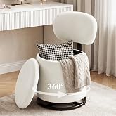 LIVELYGLOW White Velvet Swivel Vanity Chair with Storage Makeup Stool | Velvet-Fabric, 360&deg;-Swivel, Hidden-Storage, Backrest-Support, Easy-Assembly