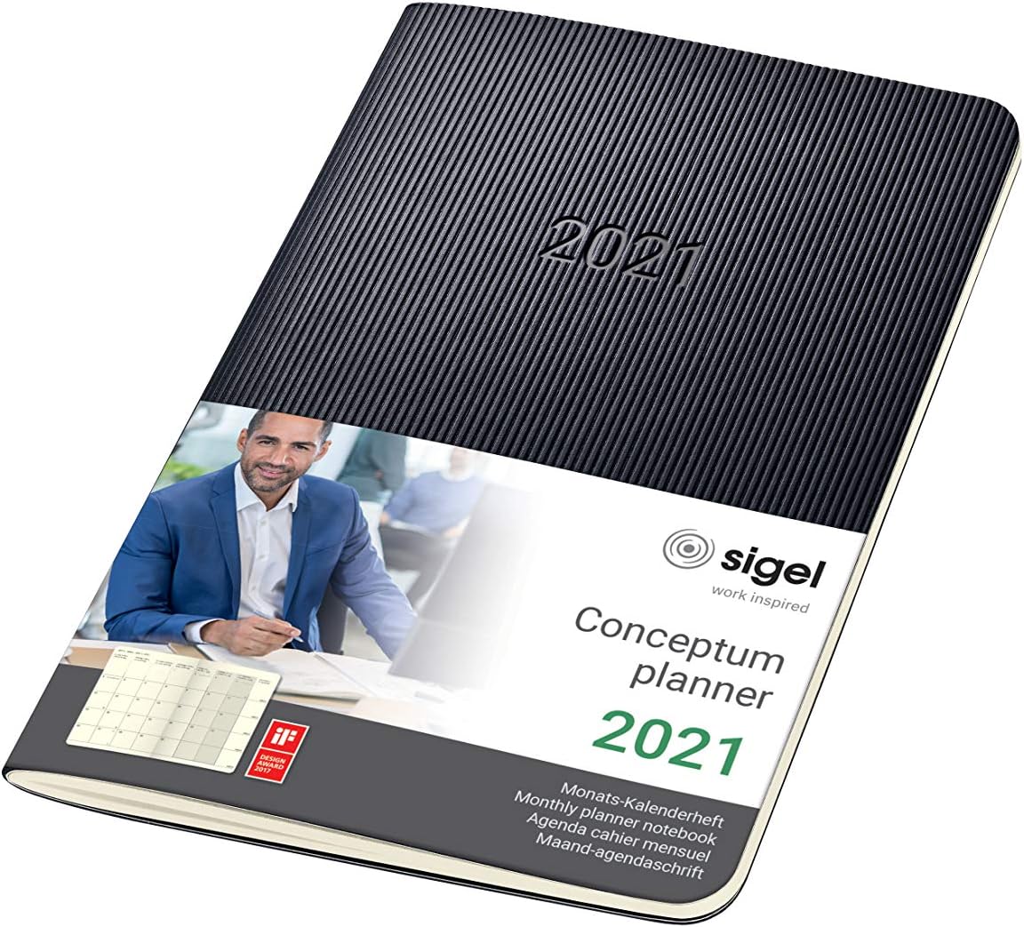 SIGEL C2185 Monthly Diary 2021, Approx. A6, softcover, Black - Conceptum, approx. A6 (9,3 x 14 cm) - 2021