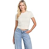 GUESS Womens Eco Short Sleeve Chenille Marcie Cable Sweater