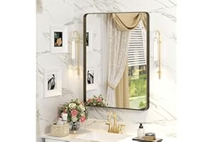 CHARMOR 22x30 Bronze Bathroom Wall Mirror, Brushed Metal Framed Vanity Mirror for Wall, Rounded Rectangle Mirror for Modern Farmhouse Wall, Anti-Rust (Horizontal/Vertical)