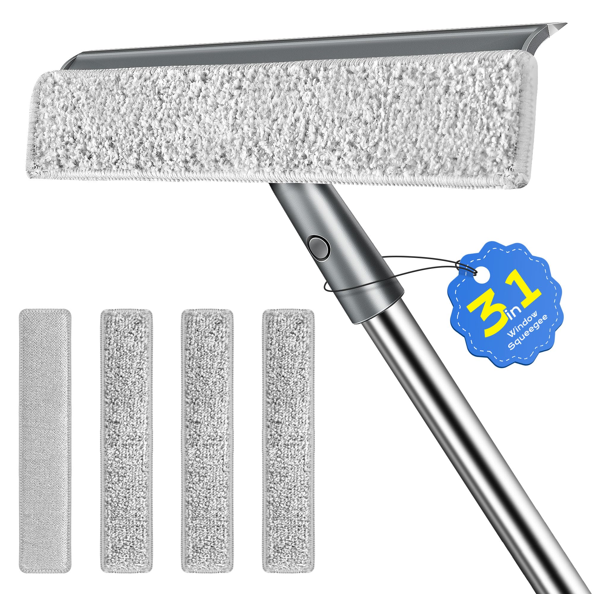 Photo 1 of 3 in 1 Window Squeegee with 55" Extension Poles Streak-Free Microfiber Scrubber for Outdoor/Indoor Windows, Shower Glass Door, Car Windshield, Window Tracks, Solar Panels, RV/Camper Windows
