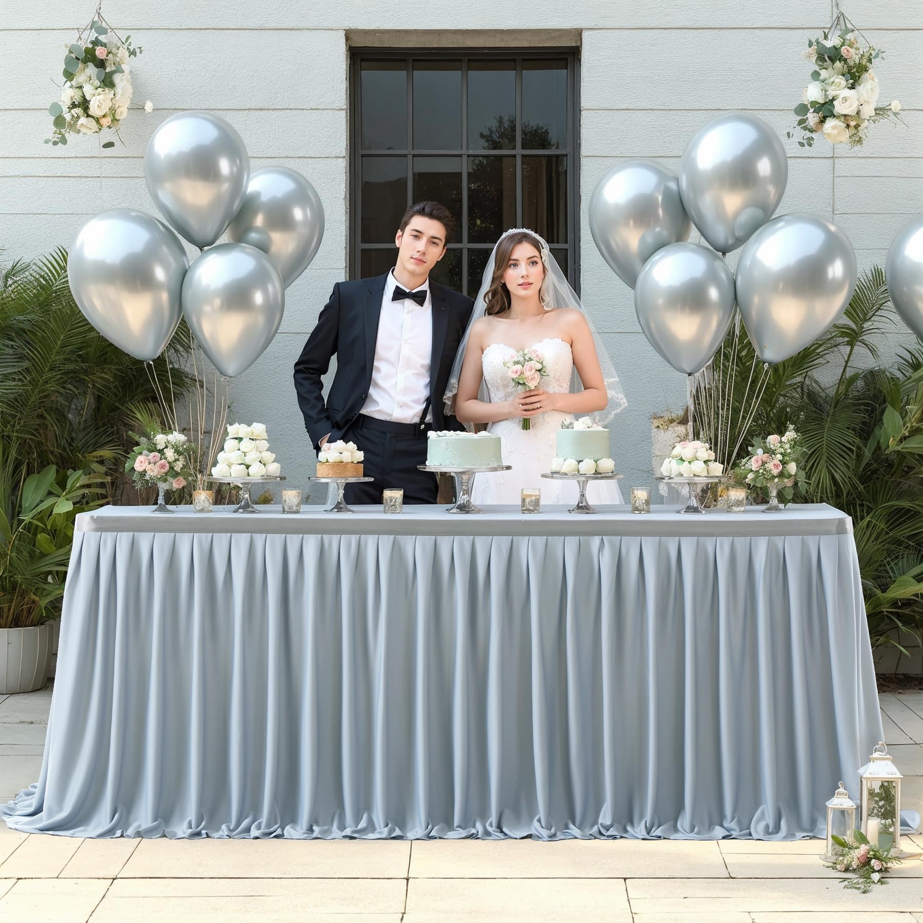 Partisky Gray Polyester Table Skirt for Rectangle