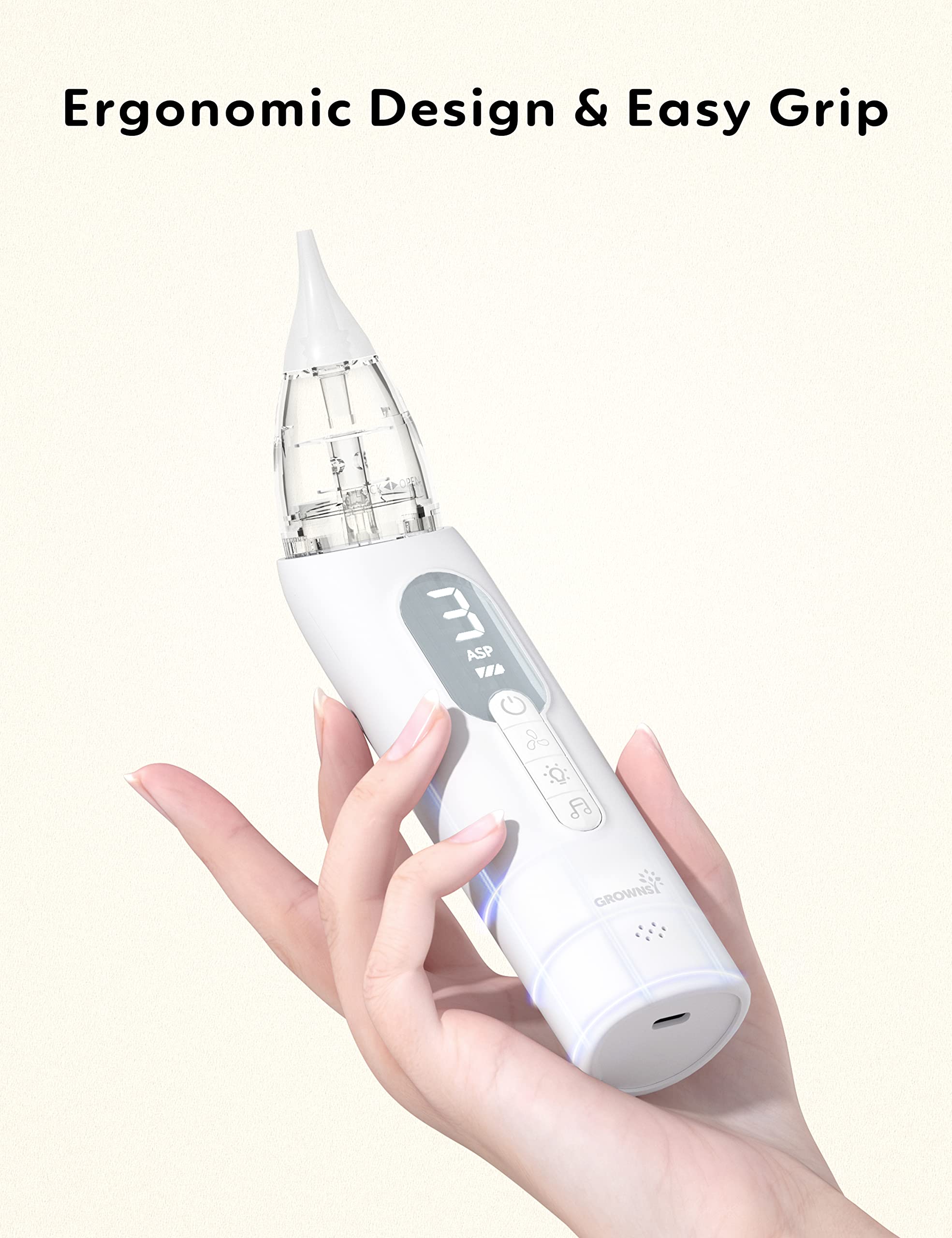 GROWNSY Upgrade Nasal Aspirator for Baby, Rechargeable Baby Nose Sucker, Electric Nose Suction for Baby