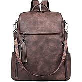FADEON Leather Laptop Backpack for Women Designer 15.6 inch PU Laptop Bag, Ladies Travel Computer Work Backpack Coffee Brown