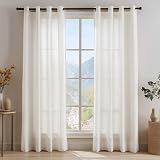 Deconovo Voile Curtains 55x72 2 Panels Linen Semi Sheer Eyelet
