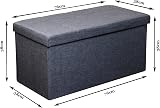 HomeHarmony Folding Storage Ottoman Seat Grey Large 76x38x38 cm view 3