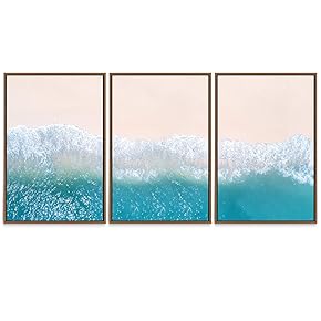 SIGNWIN 3 Piece Framed Canvas Wall Art Beach...