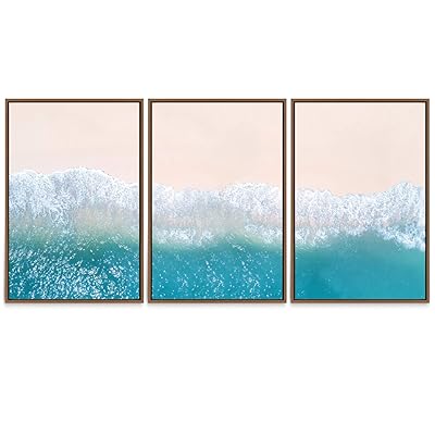 SIGNWIN 3 Piece Framed Canvas Wall Art Beach...