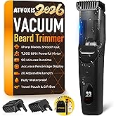 ATVOXIS Vacuum Beard Trimmer for Men Rechargeable, IPX6 Waterproof Mustache Trimmer with Adjustable Length Combs (1/25’’-4/5’’), Men’s Electric Stubble Trimmer, Cordless with Built-in Vacuum (Black)