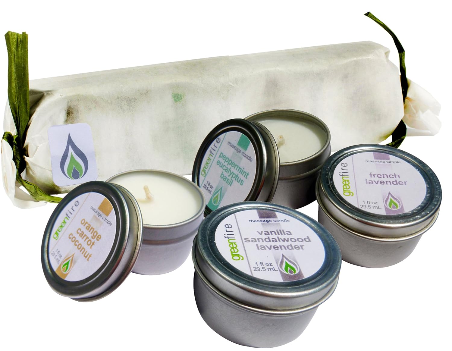 Greenfire All Natural Massage Oil Candles, Assorted Fragrance Blends, Travel Size