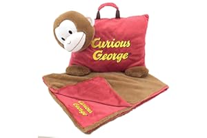 Animal Adventure®| Curious George®|Character Cuddle Combos™| 2-in-1 Stow-n-Throw Cuddle Bud with Carrying Handle & Zipper Pou