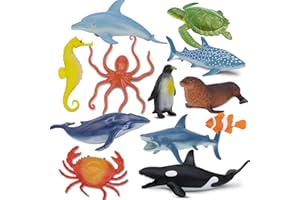 Beetots Ocean Sea Life Toy Figures Set for Kids, 12 PCS Realistic Marine Animals with Shark, Dolphin, Sea Turtle, Penguin, Seal, Clownfish, Crab, Ocean Animal Figure Toys for Boys Girls Toddlers