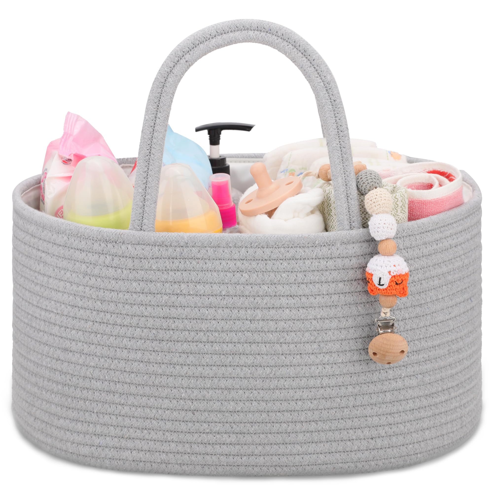 COMSE Baby Nappy Caddy Organizer, Nappy Basket, Car Diaper Change Organizer, Portable Tote Bag with Divider, Baby Shower Gifts Newborn Essentials Registry Must Have, Cool Gray
