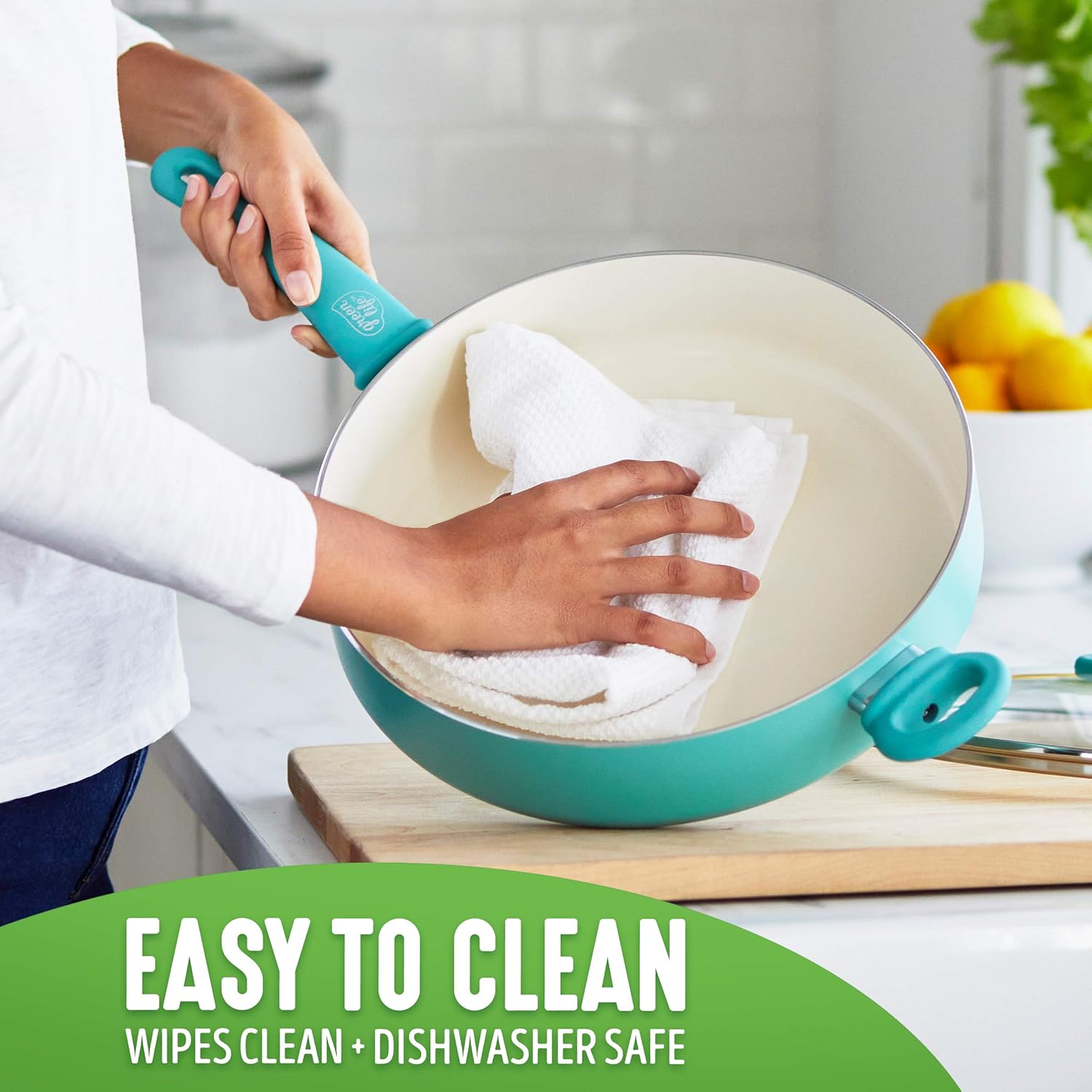 GreenLife Soft Grip 12" Ceramic Non-Stick Covered Jumbo Sauté Pan, Turquoise: Kitchen & Dining