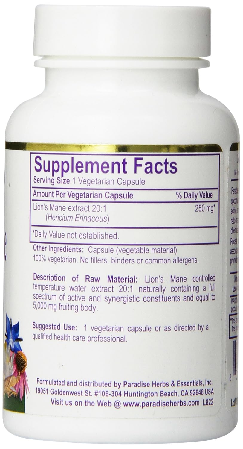 Amazon.com: Paradise Herbs Vegetarian Capsules, Lions Mane, 60 Count: Health & Personal Care