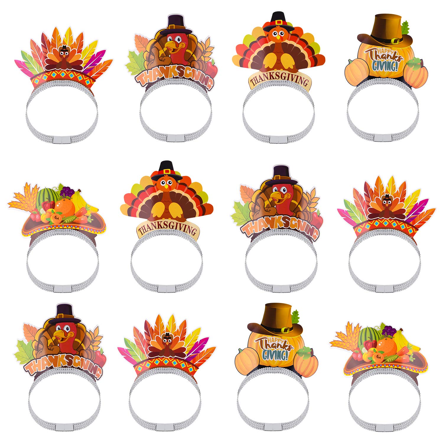 ASTARON 12 Pieces Thanksgiving Turkey Headbands for Thanksgiving Dinner Decorations Thanksgiving Party Supplies