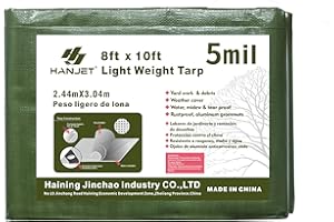 Hanjet Heavy Duty Tarp Waterproof Outdoor Tarps Multi-Purpose Tear and Rip Proof UV Resistant Green Tarpaulin with Reinforced Grommets and Edges (5mil, 8' x 10')