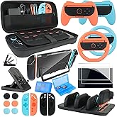 Switch 2 Accessories Bundle for Nintendo Switch 2, 23-in-1 Game Kit: Carrying Case, Charging Dock, Screen Protectors, Steering Wheels, Grips for Joycon, Dockable Console Protective Cover Case