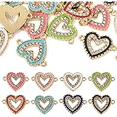 Boutigem 32Pcs Love Heart Connector Charms Crystal Rhinestone Love Heart Pendants Link Enamel Valentine Charms for Women DIY Necklace Bracelet Jewelry Making