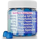 Alpha GPC Huperzine A PhosphatidylSerine L-Theanine Blue Spirulina Bioperine Gummies, Alpha-GPC Huperzine-A Phosphatidyl Serine L Theanine Supplement, Powder Capsules Tablets Liquid Supplements Alt