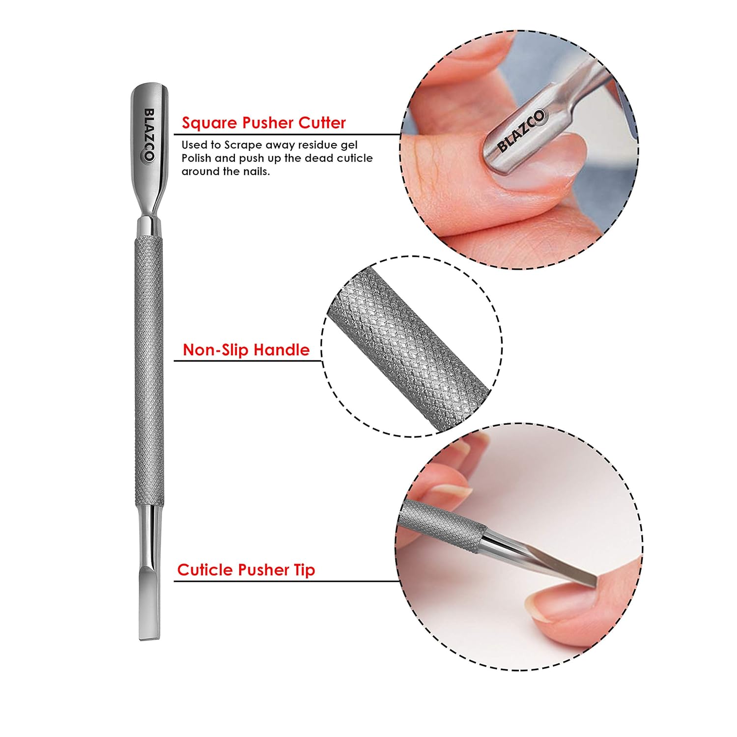 Blazco Cuticle Pusher and Spoon- Professional Grade Stainless Steel Cuticle Remover - Durable Manicure and Pedicure Tool For Finger and Toe Nails Perfect Nail Pusher Cuticle Cleaner: Beauty