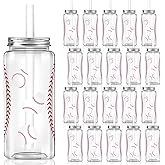 Hxezoc 20 Pack Plastic Baseball Cups with Lid and Straw Reusable Party Plastic Cups 14.2 oz Sports Party Gifts for Baseball Game Sport Birthday Decoration Supplies