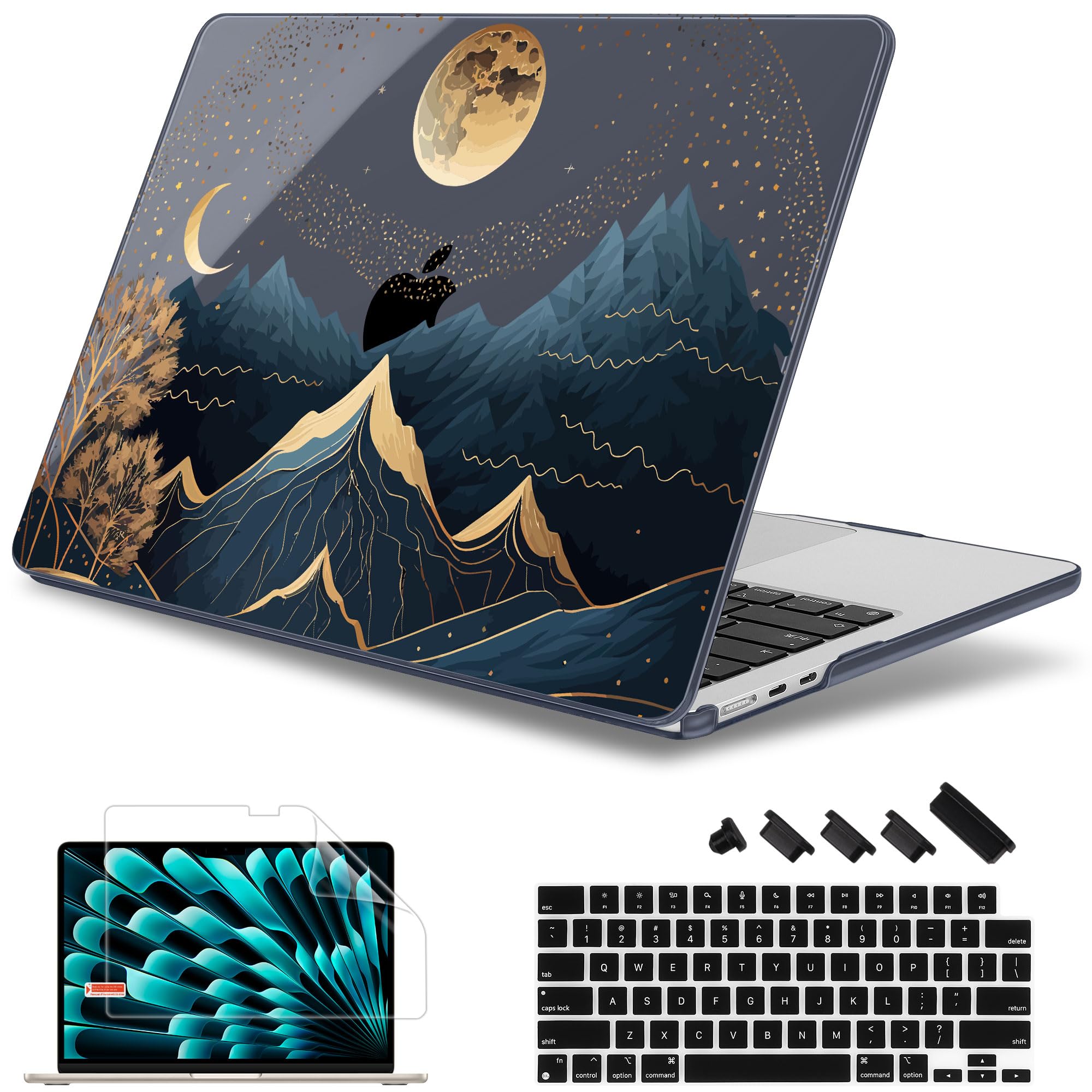 Photo 1 of May Chen for M4 MacBook Air 13.6 Inch Case 2025 2024 2023 2022 Release Models: A3240 A3113 M3 A2681 M2, Plastic Hard Shell Case for MacBook Air 13.6" with Retina Display Fits Touch ID, Starry Mountain