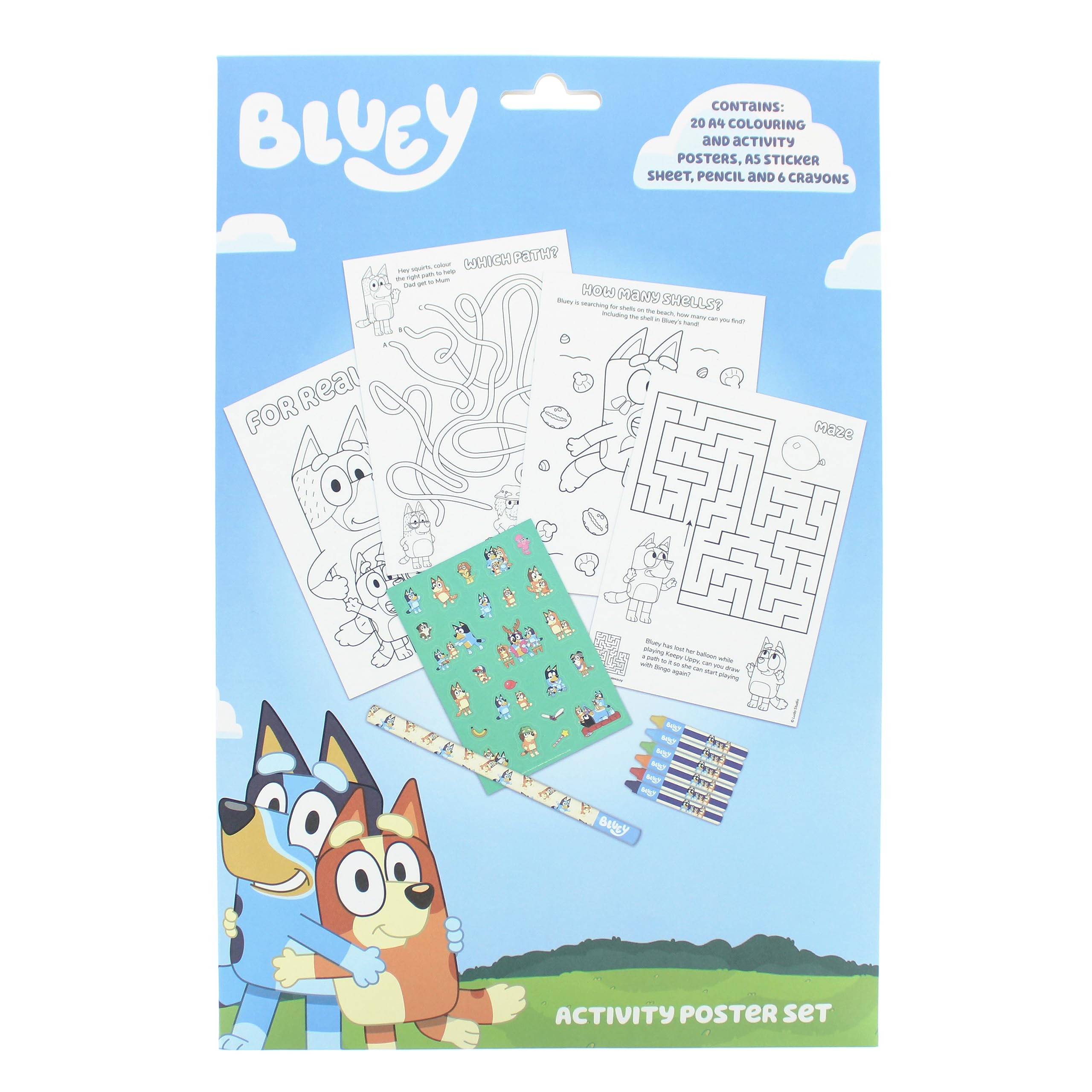 Blueprint Collections Bluey Poster Activity Set | Colouring Posters & Pencil Set | Kids Art Set | Travel Set for Kids | Bluey Gifts & Toys
