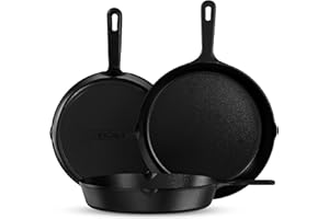 KICHLY Pre-Seasoned Cast Iron Skillet Set 3 Piece, 6 Inch, 8 Inch and 10 Inch Cast Iron Pan Cookware Set, Oven Safe Multi0-Co