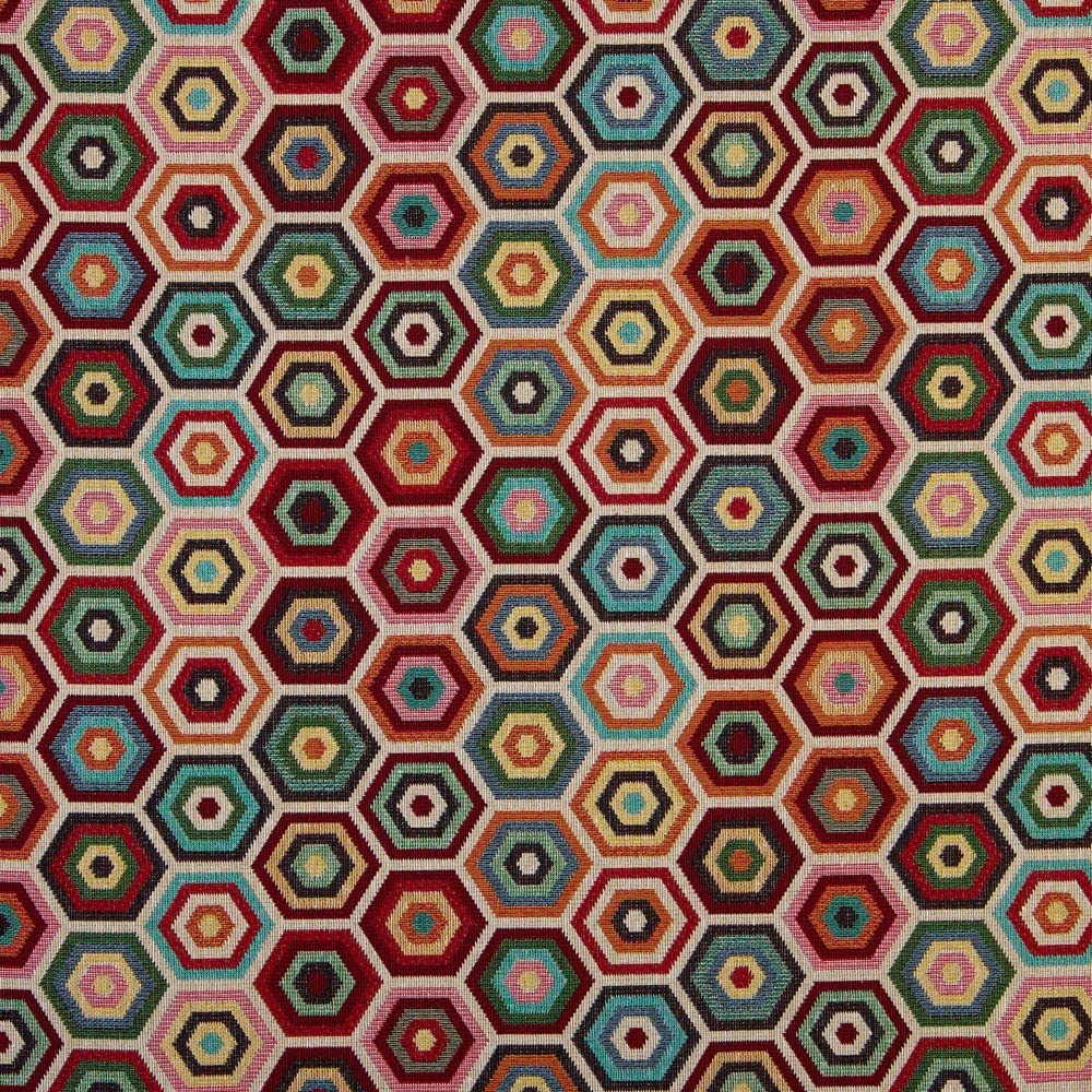 Kt KILOtela - Upholstery Fabric, Jacquard Gobelin, Upholstery, Drapery, Cushions, Curtains, Headboards, Handbags, Bags, 100 cm Length x 280 cm Width, Concentric Hexagons, Multicolor ─ 1 metre — image 1