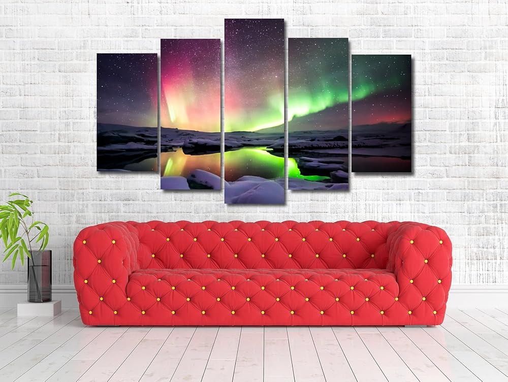 Northern Lights Landscape Framed Canvas Print Wall Art