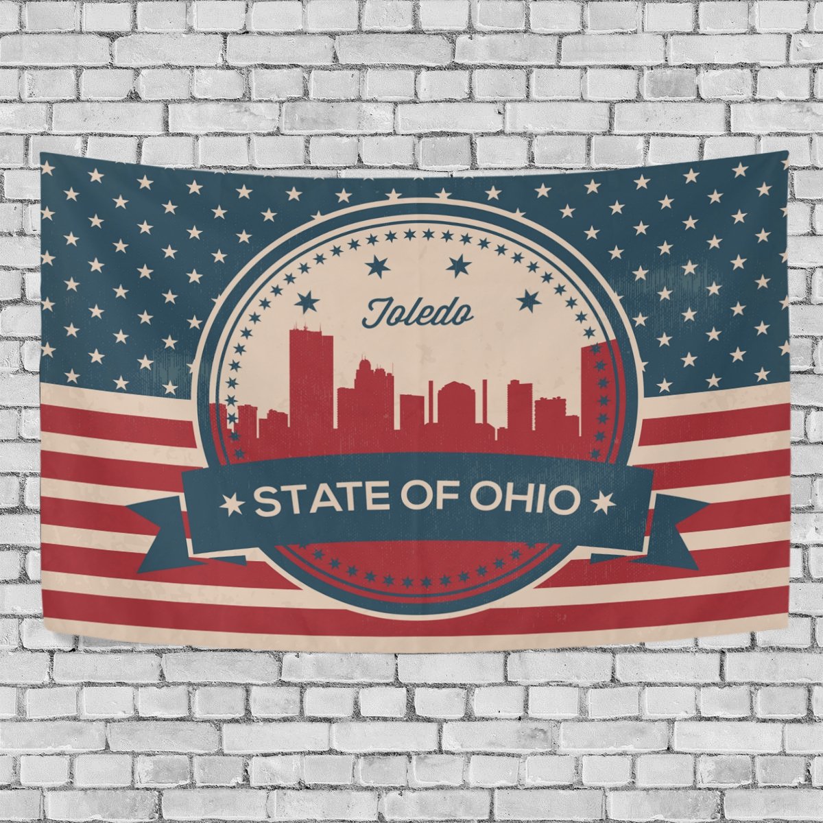 Amazon Com Vintage American Flag Ohio State Toledo Skyline