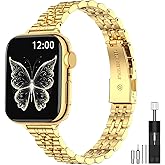 MioHHR Slim Metal Bands Compatible with Apple Watch Band Ultra3/2/1 Series 11 10 9 8 7 6 5 4 3 2 1 SE3/2/1, Thin Stainless Steel Strap for Women iWatch Band 49mm 46mm 45mm 44mm 42mm 41mm 40mm 38mm