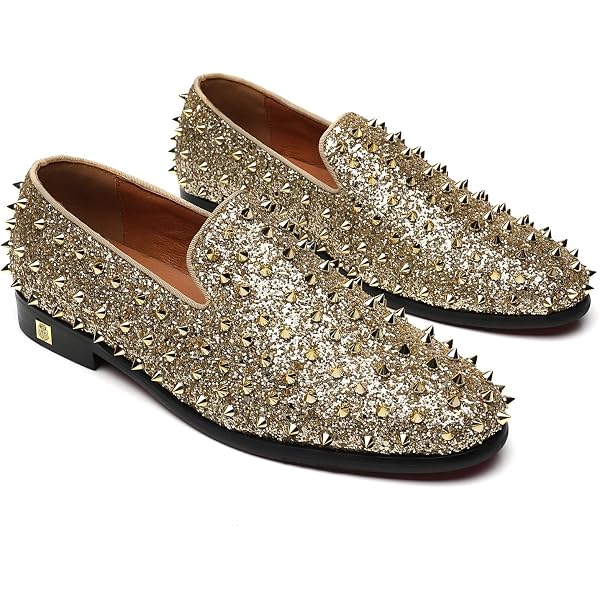 Ferucci Gold Crystal Spike Studded Loafers Men’s Size 5 Slip On Shoes Amazon.com | FERUCCI Men Gold Spikes Slippers Loafers Flat  main image 4