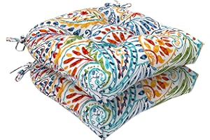 LVTXIII Outdoor/Indoor Tufted Seat Cushion, Decorative Wicker Chair Pads All Weather Seat Cushion Sets for Patio Garden Home Office Furniture, 19”x19”x5”, Round Back, Pack of 2, Paisley Multi