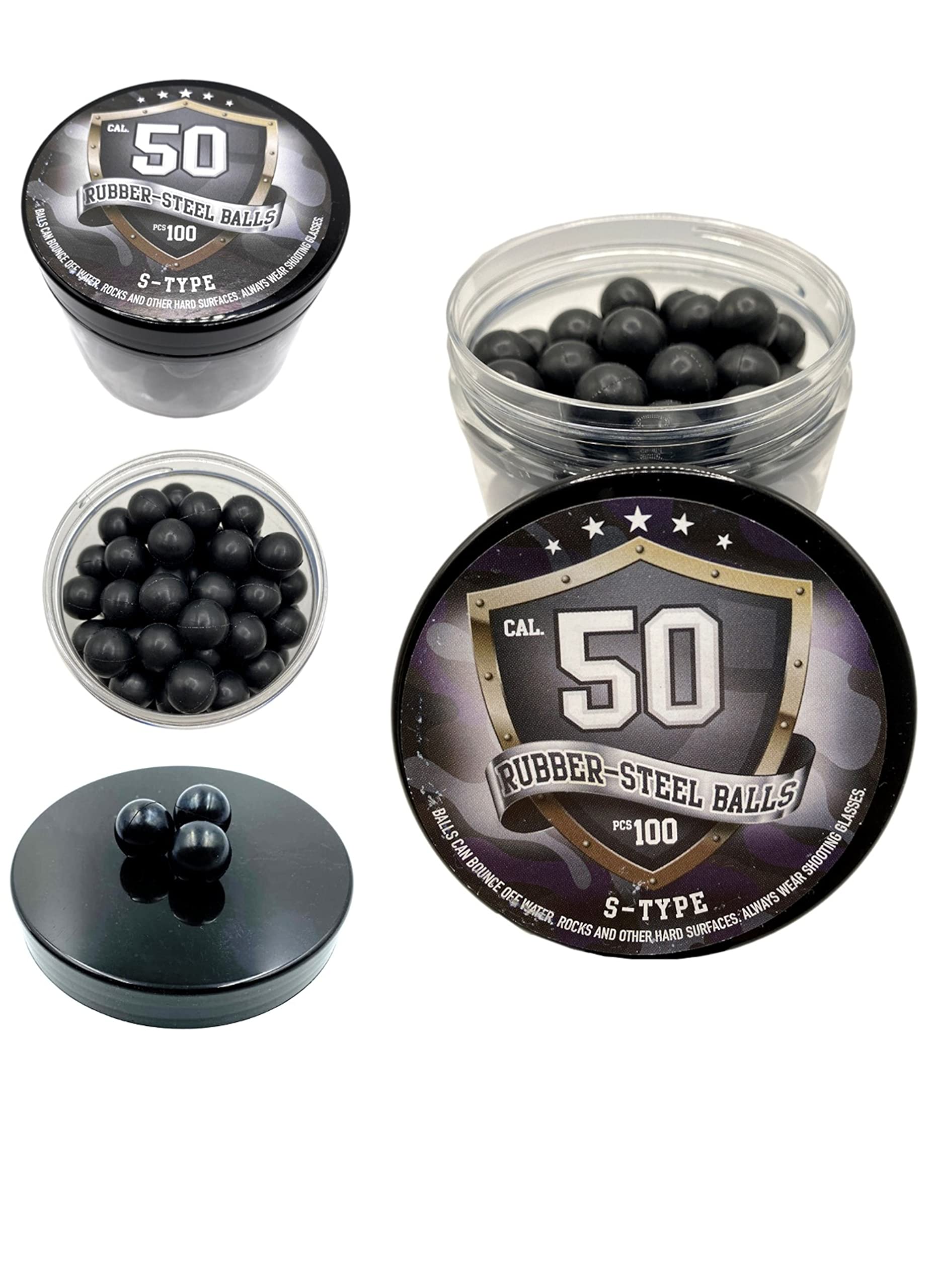 SSR 100 x S-Style Premium Quality Hard Mix Rubber Steel Balls 2.7 gr. Heavy Rubber Balls Paintballs Reballs Powerballs for Shooting Training Home and Self Defense Pistols in 50 Caliber