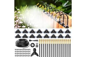 MIXC 100Ft 1/4" Drip Irrigation System,2025-Upgrade Garden Irrigation Kit with 16pcs Adjustable Copper Nozzles,Automatic Atomizing Watering Sprinkler System for Outdoor,Raisedbed,Lawn,Greenhouse
